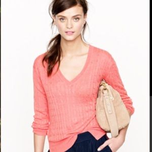 J. Crew pink 100% linen cable knit long sleeve top